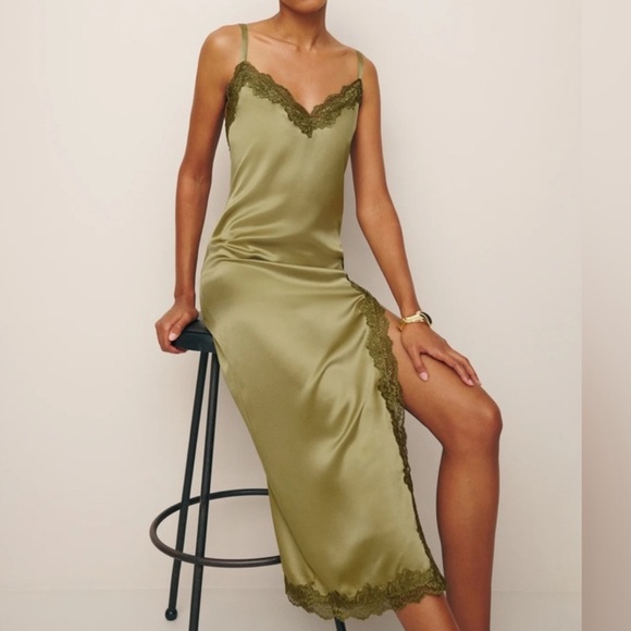 Reformation Dresses & Skirts - NWT Reformation Karissa Silk Maxi Dress in Olive Oil Green Size 4